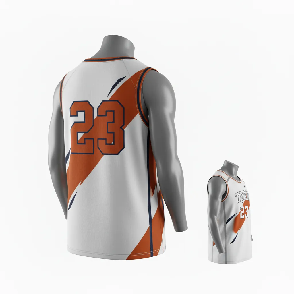 Custom Basketball Round Neck Reversible Jersey - White, Burnt, Orange... - Reversible Roundneck Jersey Asymmetric Angular - Back View - HAMCO Sports Inc.