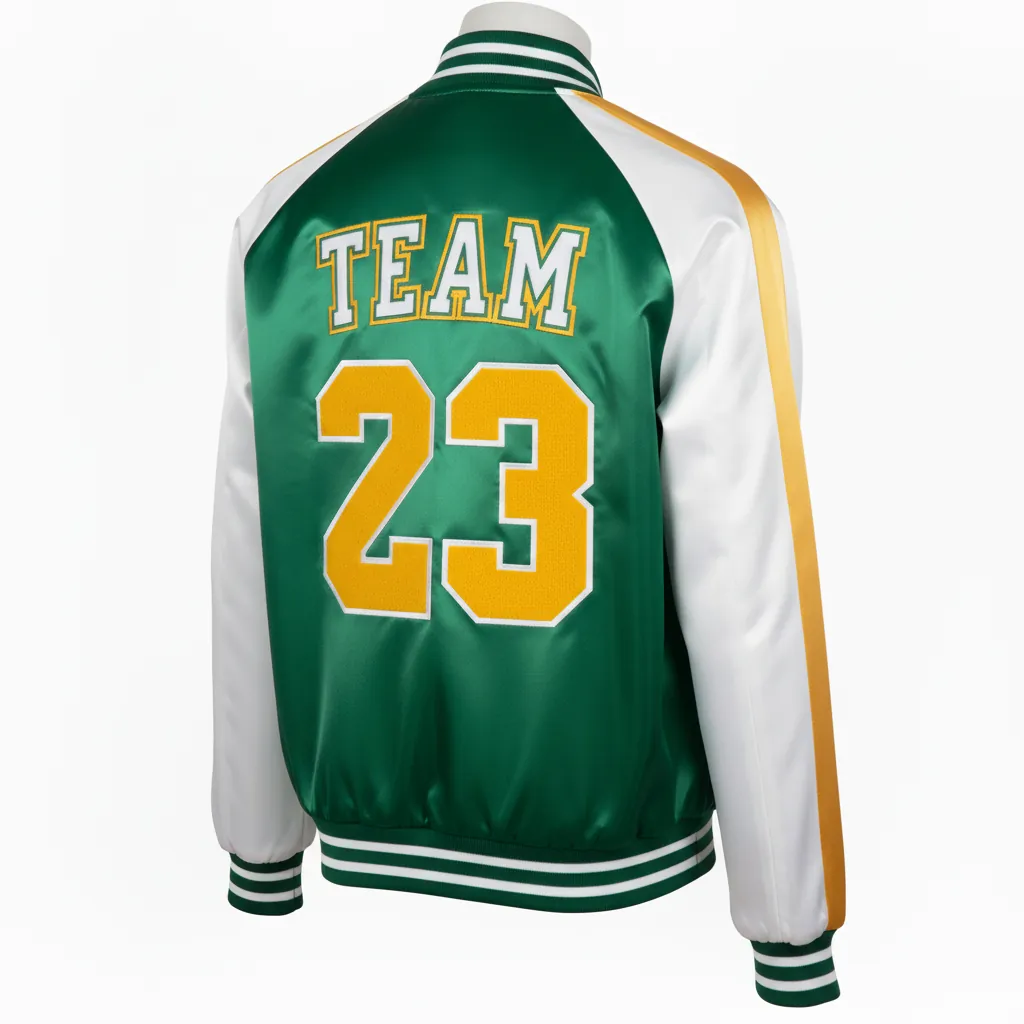 Custom Basketball Satin Bomber Jacket - White - Bomber Varsity Jacket Charcoal Embroidered - Back View - HAMCO Sports Inc.