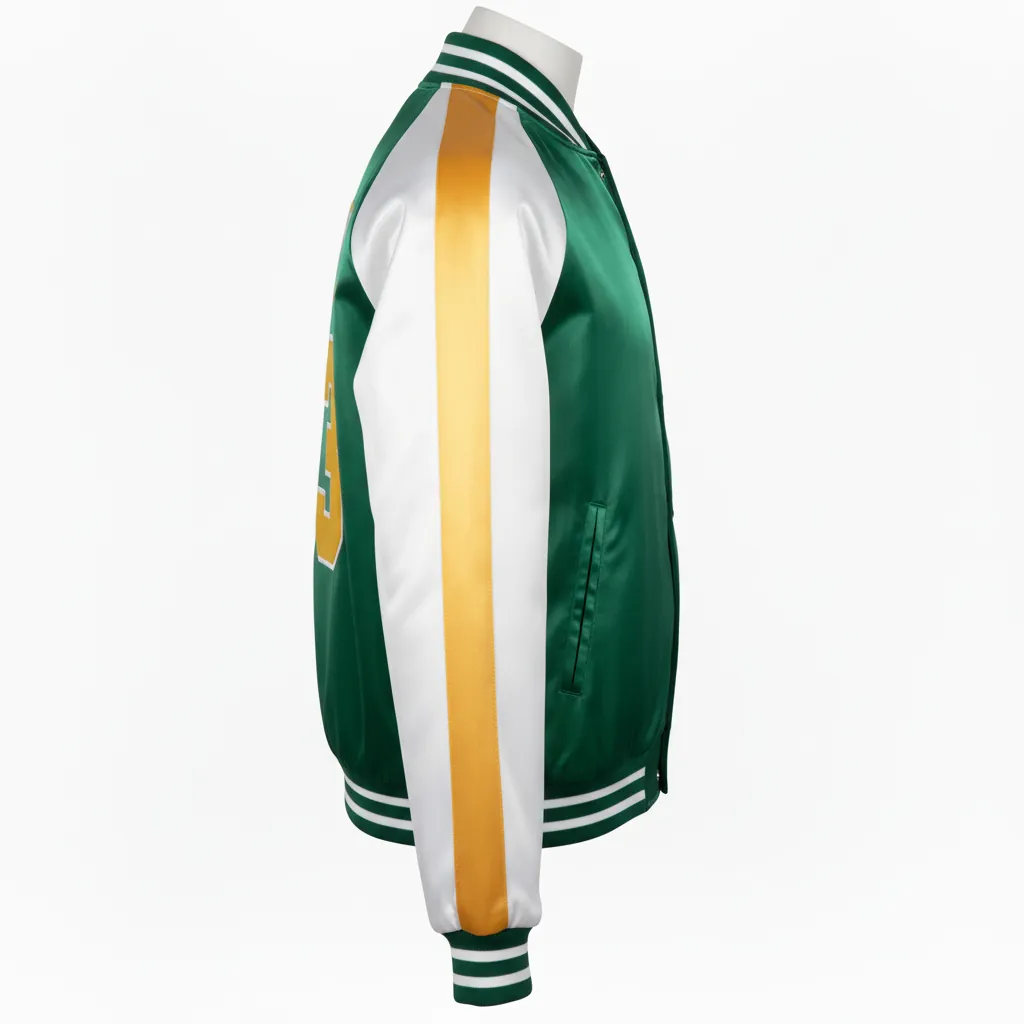 Custom Basketball Satin Bomber Jacket - White - Bomber Varsity Jacket Charcoal Embroidered - Side View - HAMCO Sports Inc.