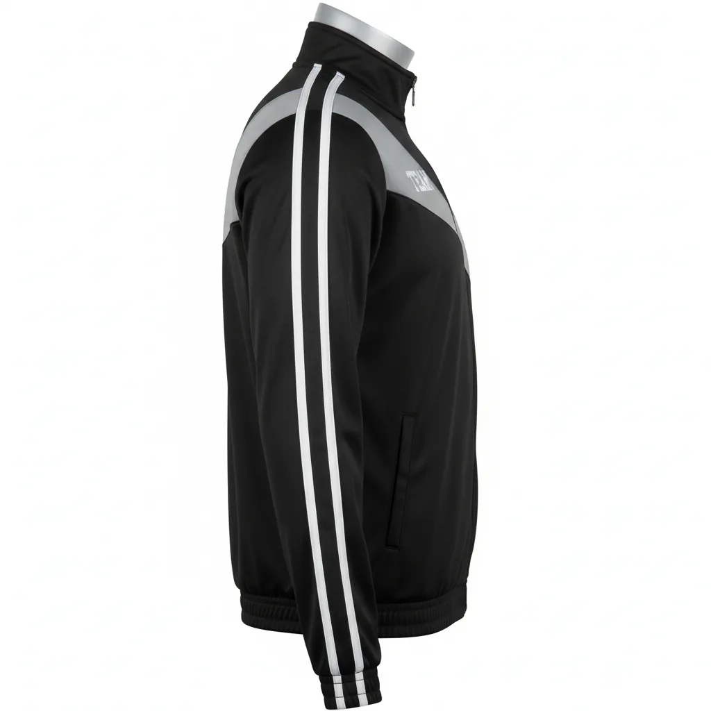 Custom Basketball Shooting Jacket - Black, Gray, White - Shooting Jacket Asymmetric - Side View - HAMCO Sports Inc.