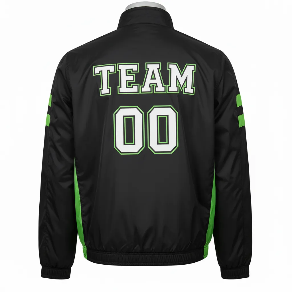 Custom Basketball Shooting Jacket - Black, Green, White - Shooting Jacket Lime - Back View - HAMCO Sports Inc.