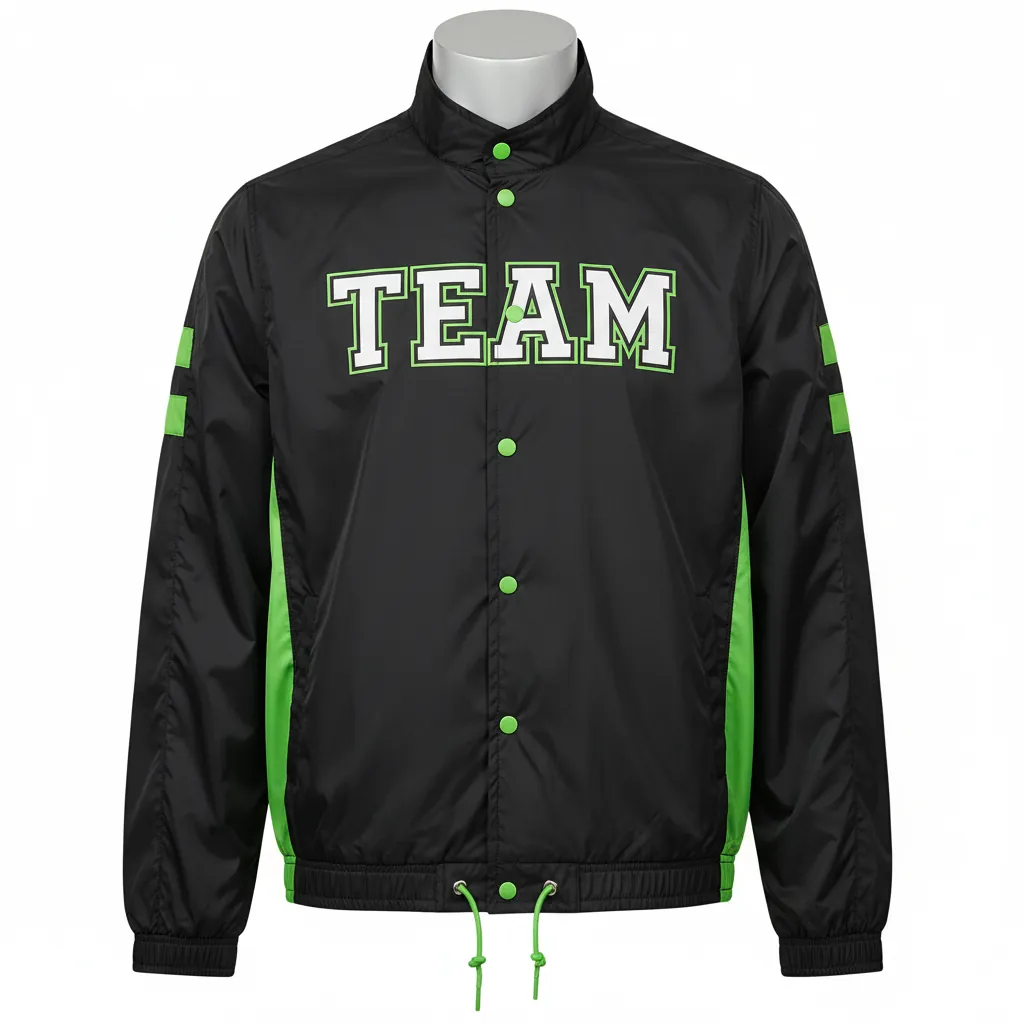 Custom Basketball Shooting Jacket - Black, Green, White - Shooting Jacket Lime - Front View - HAMCO Sports Inc.