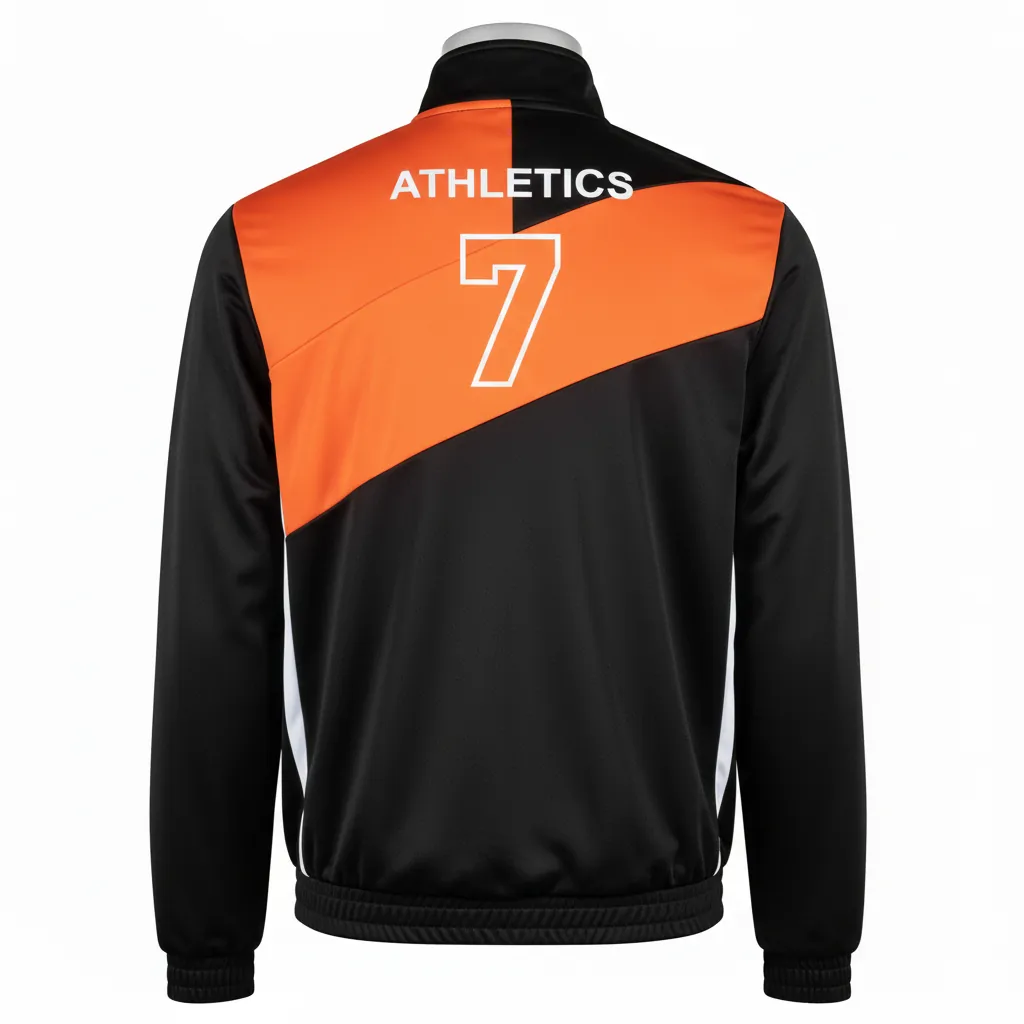 Custom Basketball Shooting Jacket - Black, Orange, White - Shooting Jacket Angular - Back View - HAMCO Sports Inc.
