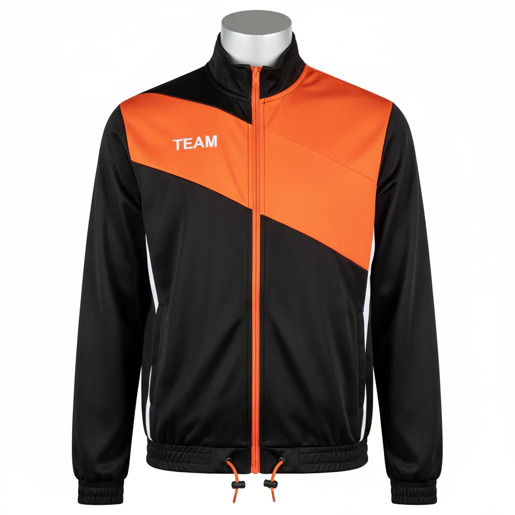 Custom Basketball Shooting Jacket - Black, Orange, White - Shooting Jacket Angular - Front View - HAMCO Sports Inc.