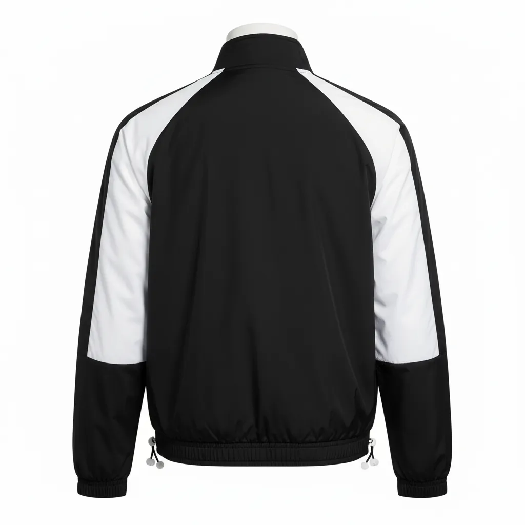 Custom Basketball Shooting Jacket - Black, White - Shooting Jacket Raglan - Back View - HAMCO Sports Inc.