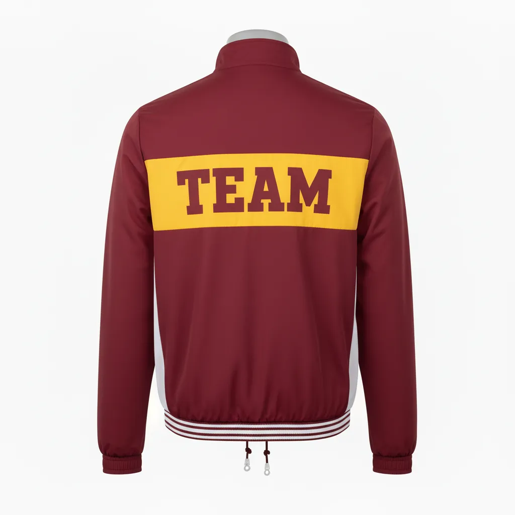 Custom Basketball Shooting Jacket - Burgundy, Gold, White - Shooting Jacket Chest - Back View - HAMCO Sports Inc.