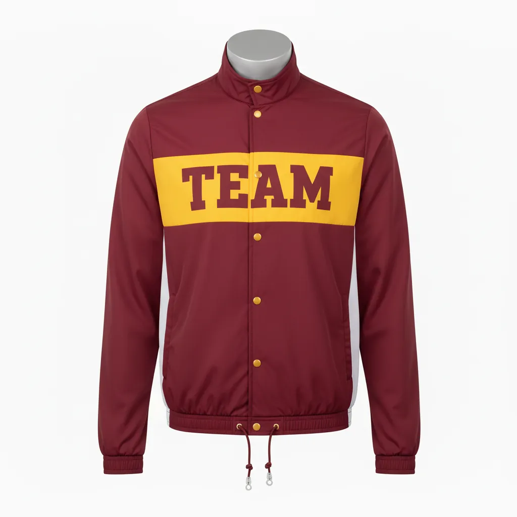 Custom Basketball Shooting Jacket - Burgundy, Gold, White - Shooting Jacket Chest - Front View - HAMCO Sports Inc.