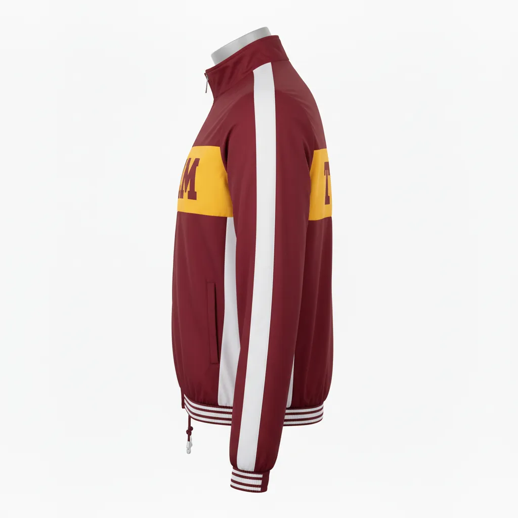 Custom Basketball Shooting Jacket - Burgundy, Gold, White - Shooting Jacket Chest - Side View - HAMCO Sports Inc.