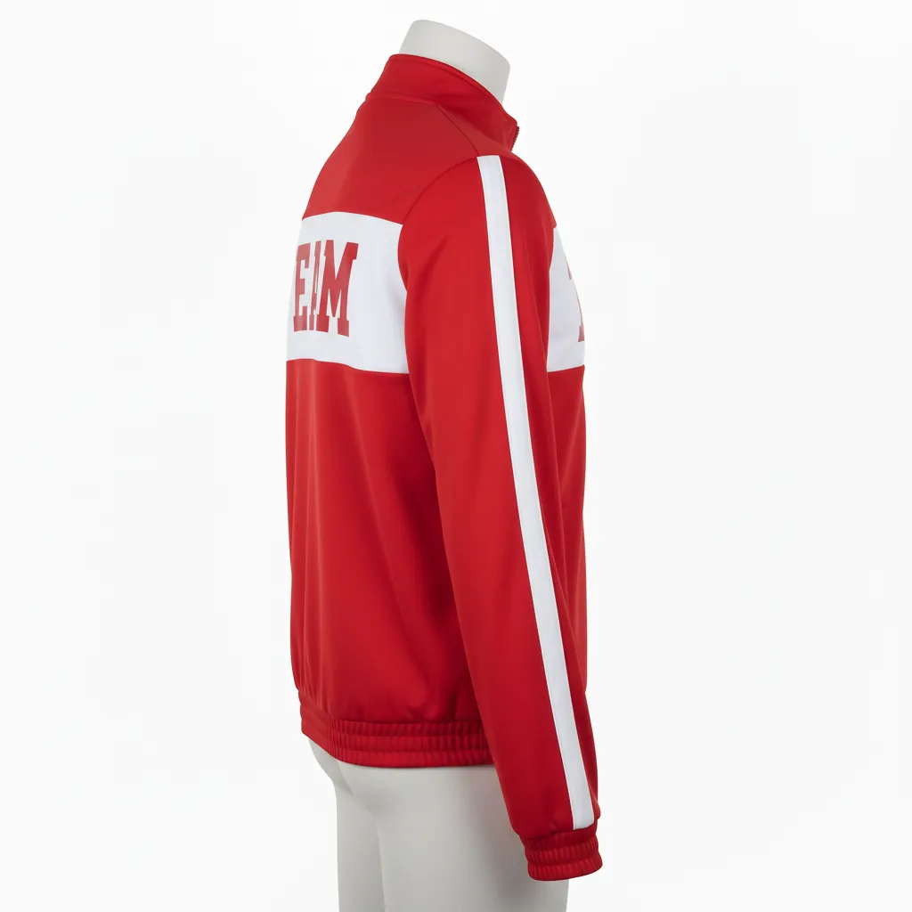 Custom Basketball Shooting Jacket - Red, White - Shooting Jacket Cardinal Block - Side View - HAMCO Sports Inc.