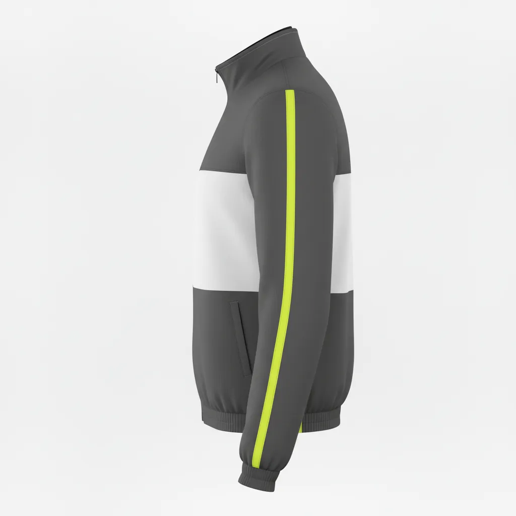 Custom Basketball Shooting Jacket - Yellow, White - Shooting Jacket Charcoal Neon - Side View - HAMCO Sports Inc.