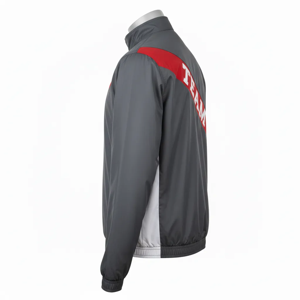 Custom Basketball Shooting Jacket - Red, White - Shooting Jacket Charcoal Modern - Side View - HAMCO Sports Inc.