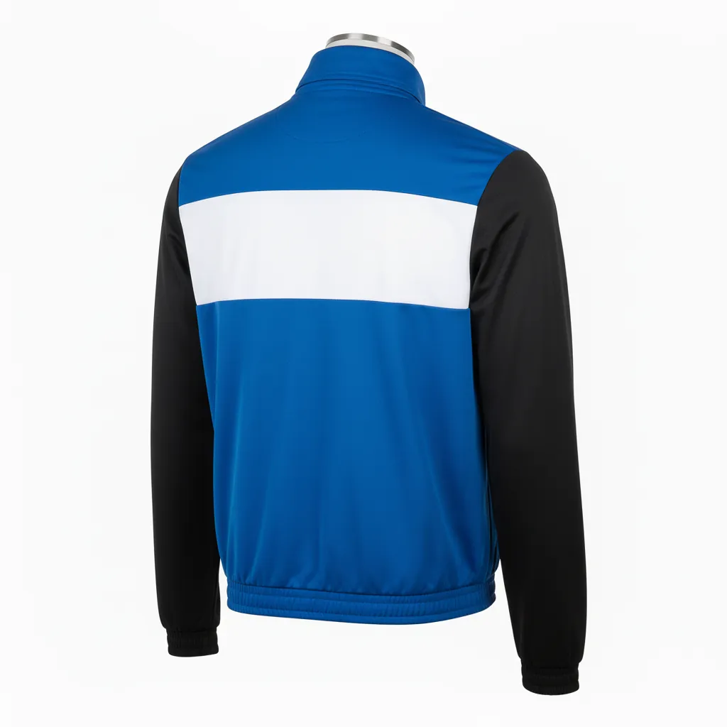 Custom Basketball Shooting Jacket - Blue, Black, White - Shooting Jacket Columbia - Back View - HAMCO Sports Inc.
