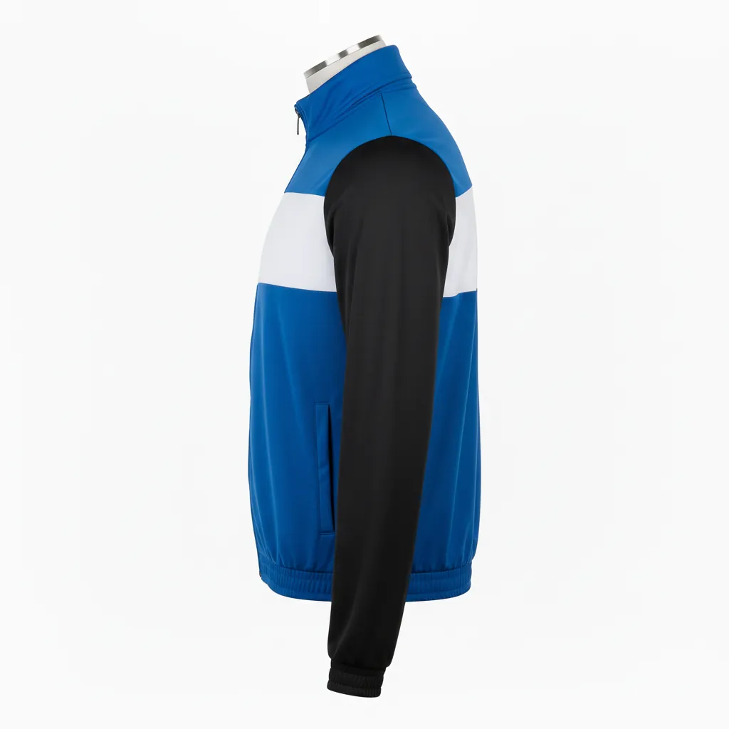 Custom Basketball Shooting Jacket - Blue, Black, White - Shooting Jacket Columbia - Side View - HAMCO Sports Inc.