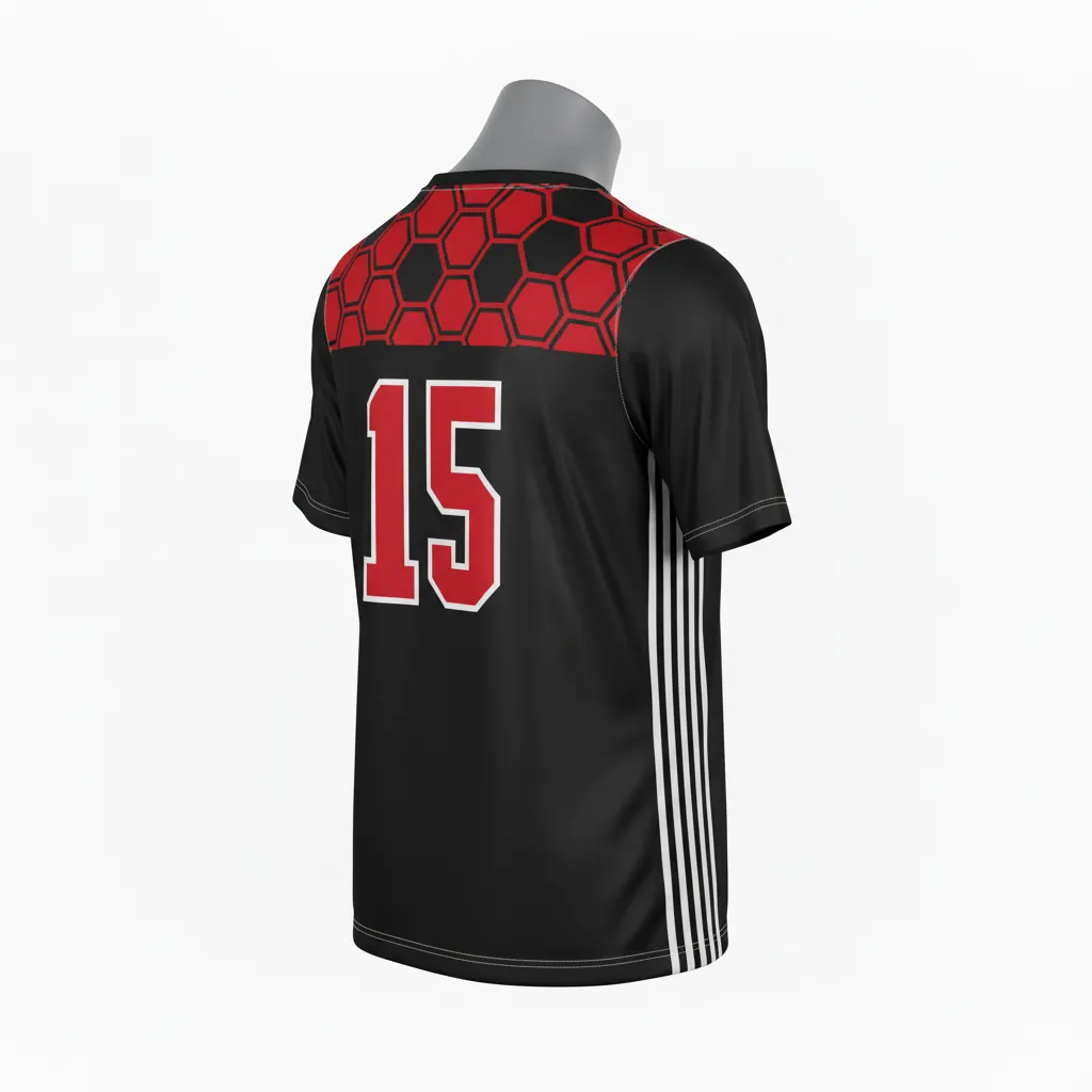 Custom Basketball Short Sleeve Practice T Shirt - Black, Red, White - Practice T Shirt Shoulder Pattern - Back View - HAMCO Sports Inc.