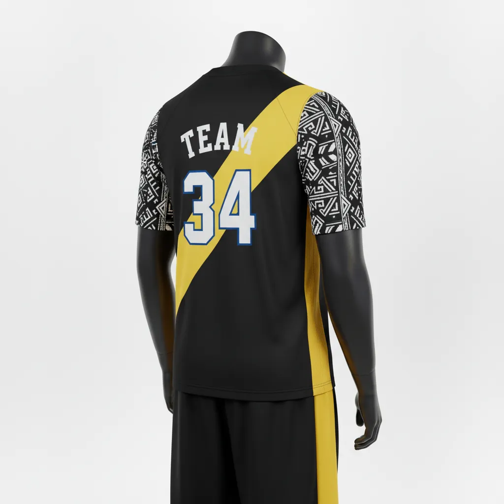 Custom Basketball Short Sleeve Practice T Shirt - Black, Yellow - Practice T Shirt Diagonal Stripe - Back View - HAMCO Sports Inc.