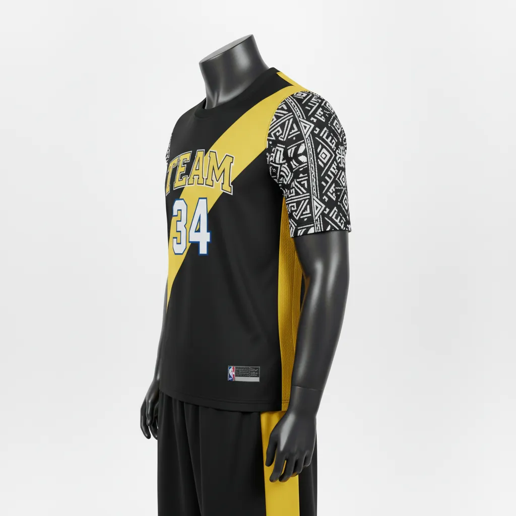 Custom Basketball Short Sleeve Practice T Shirt - Black, Yellow - Practice T Shirt Diagonal Stripe - Front View - HAMCO Sports Inc.