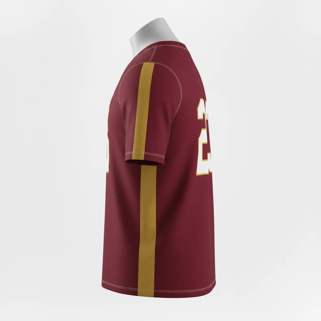 Custom Basketball Short Sleeve Practice T Shirt - Burgundy, Gold - Practice T Shirt Side Stripe - Side View - HAMCO Sports Inc.