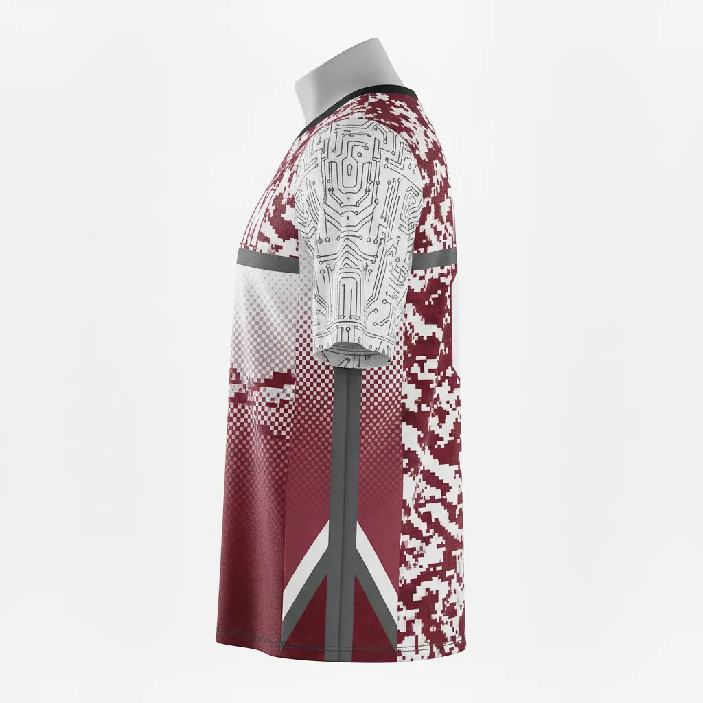 Custom Basketball Short Sleeve Practice T Shirt - Red, White - Practice T Shirt Cardinal Stripe - Side View - HAMCO Sports Inc.