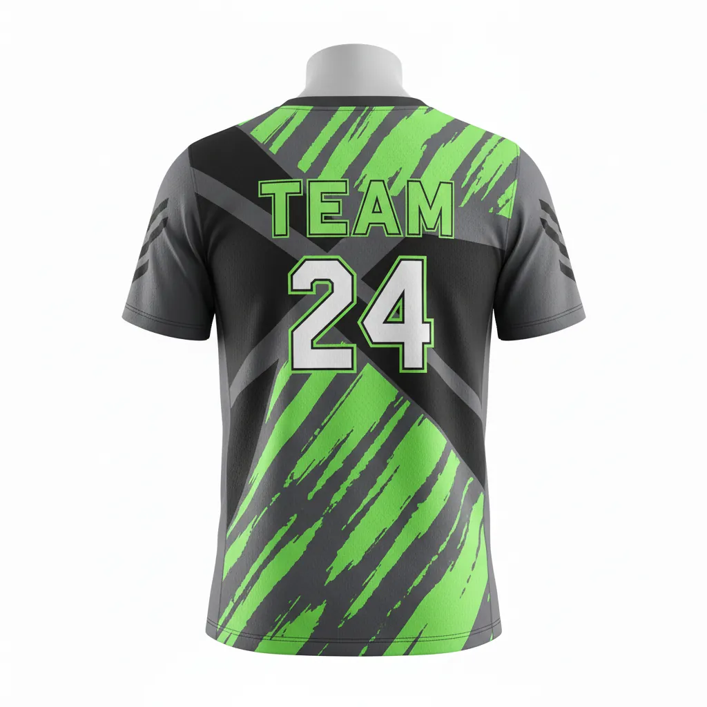 Custom Basketball Short Sleeve Practice T Shirt - Green - Practice T Shirt Charcoal Neon Abstract - Back View - HAMCO Sports Inc.