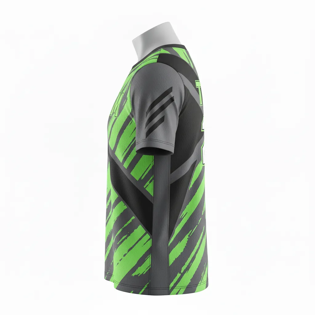 Custom Basketball Short Sleeve Practice T Shirt - Green - Practice T Shirt Charcoal Neon Abstract - Side View - HAMCO Sports Inc.