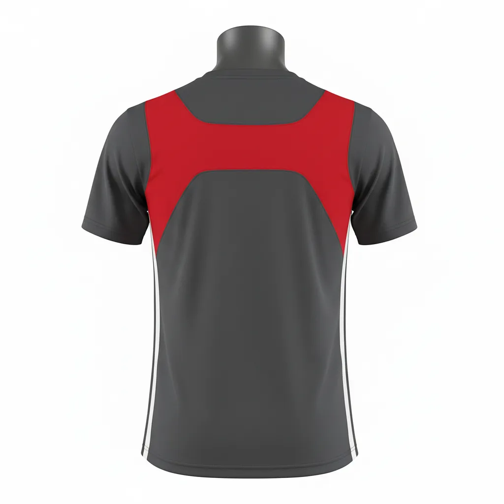 Custom Basketball Short Sleeve Practice T Shirt - Red - Practice T Shirt Charcoal Angular - Back View - HAMCO Sports Inc.