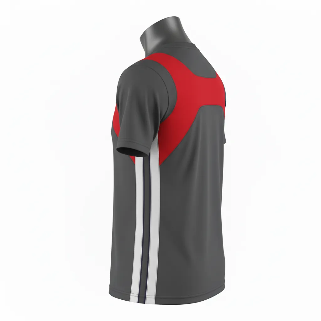 Custom Basketball Short Sleeve Practice T Shirt - Red - Practice T Shirt Charcoal Angular - Side View - HAMCO Sports Inc.