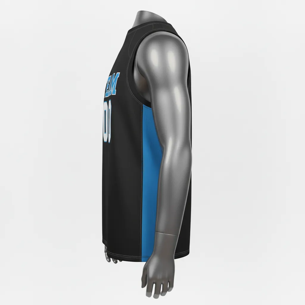 Custom Basketball Sleeveless Training Shirt - Black, Blue - Sleeveless Training Shirt Columbia Stripe - Side View - HAMCO Sports Inc.