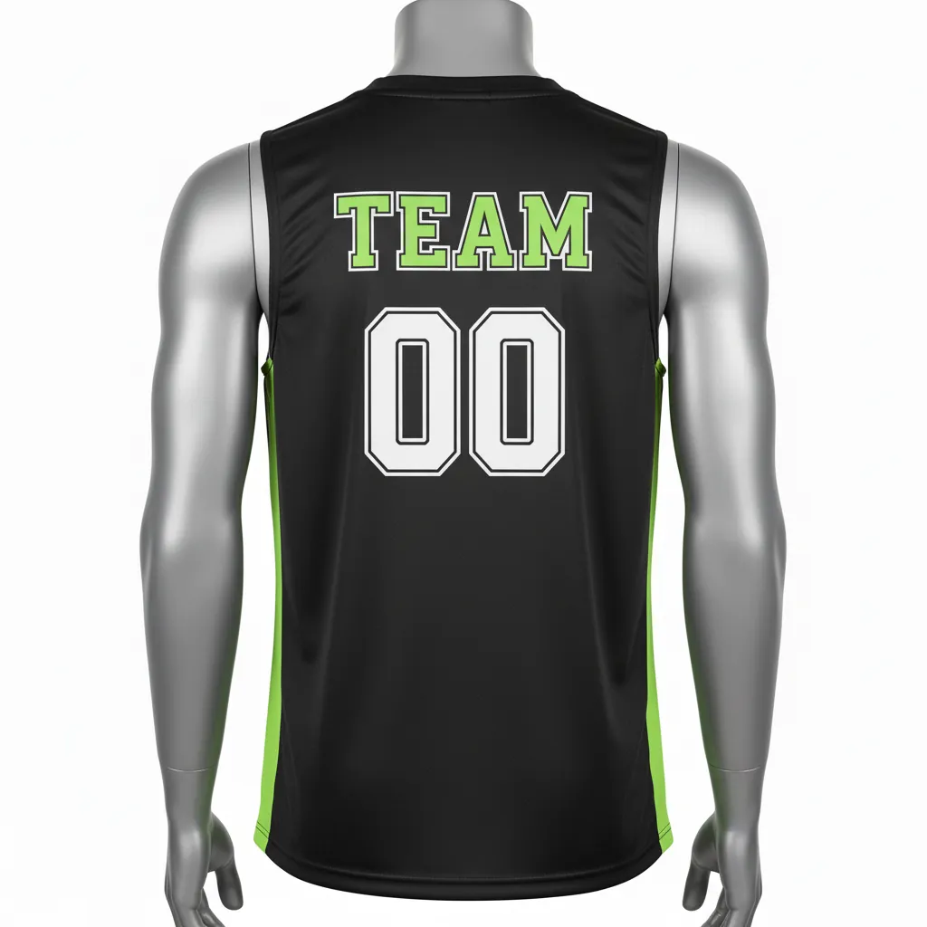 Custom Basketball Sleeveless Training Shirt - Black, Green - Sleeveless Training Shirt Lime Stripe - Back View - HAMCO Sports Inc.