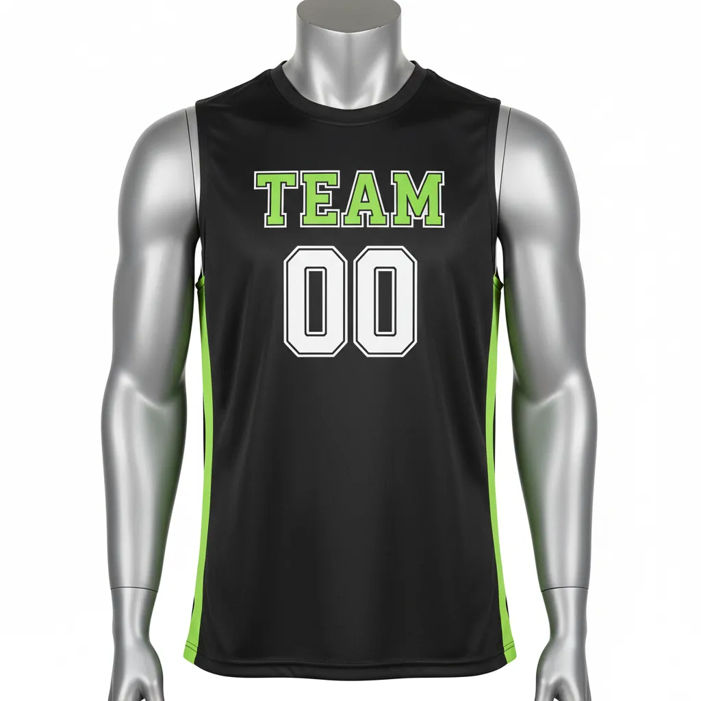 Custom Basketball Sleeveless Training Shirt - Black, Green - Sleeveless Training Shirt Lime Stripe - Front View - HAMCO Sports Inc.