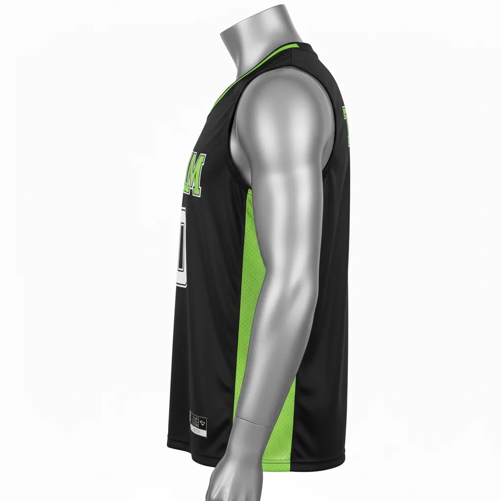 Custom Basketball Sleeveless Training Shirt - Black, Green - Sleeveless Training Shirt Lime Stripe - Side View - HAMCO Sports Inc.