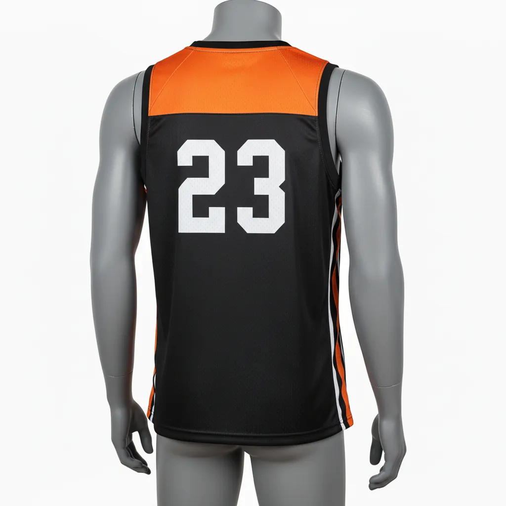 Custom Basketball Sleeveless Training Shirt - Black, Orange - Sleeveless Training Shirt Vshape - Back View - HAMCO Sports Inc.
