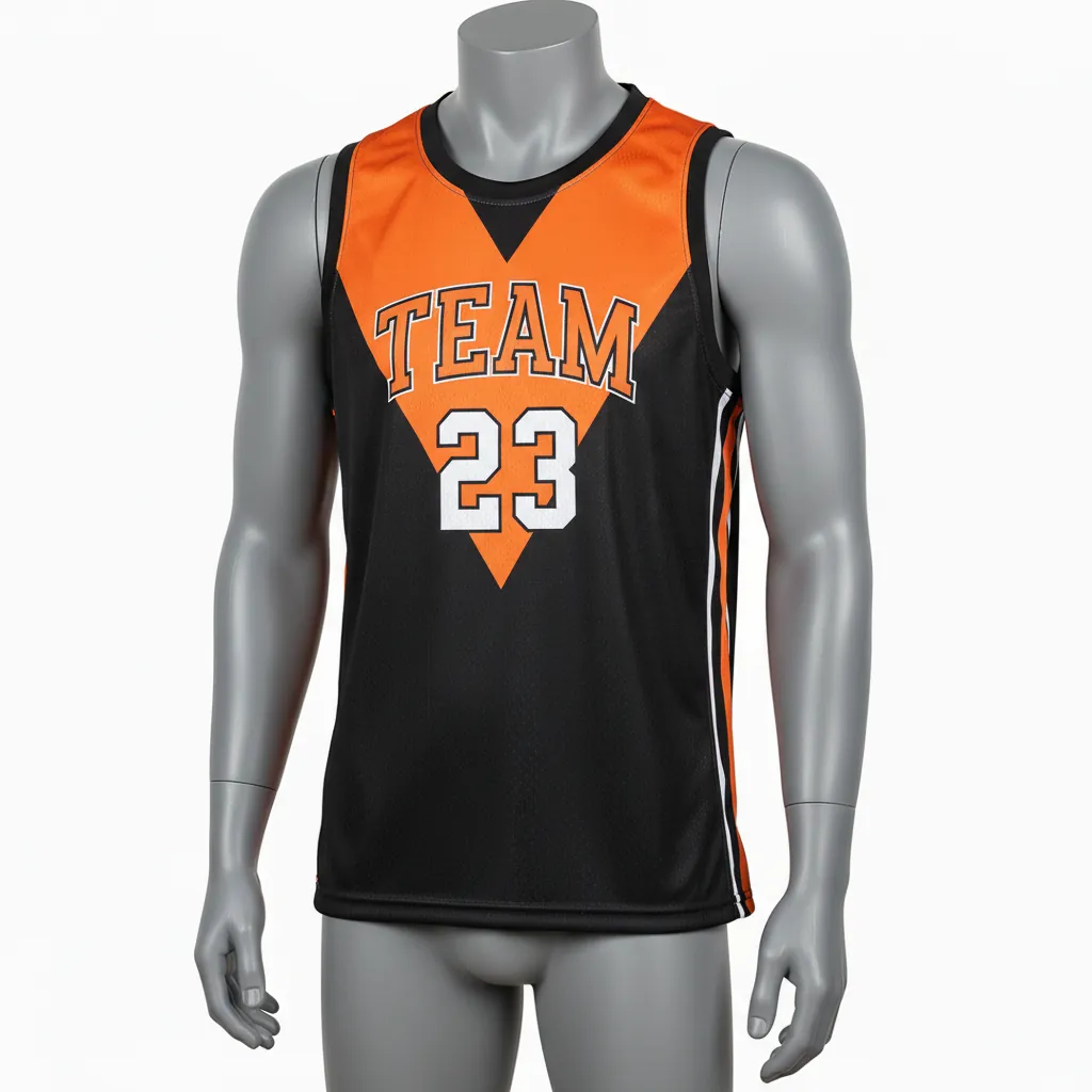 Custom Basketball Sleeveless Training Shirt - Black, Orange - Sleeveless Training Shirt Vshape - Front View - HAMCO Sports Inc.