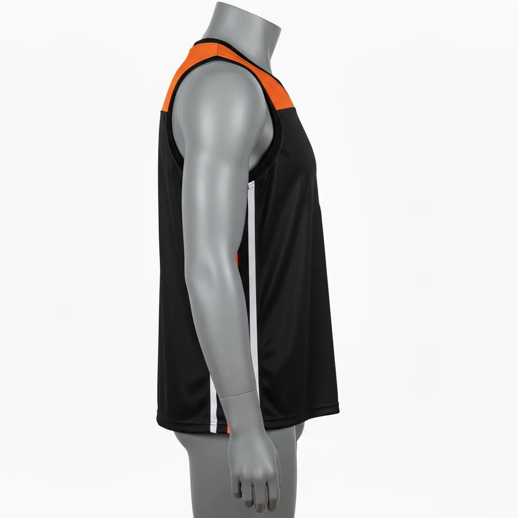 Custom Basketball Sleeveless Training Shirt - Black, Orange - Sleeveless Training Shirt Vshape - Side View - HAMCO Sports Inc.