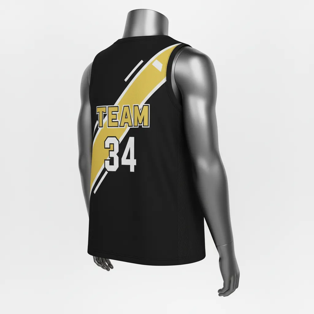 Custom Basketball Sleeveless Training Shirt - Black, Yellow - Sleeveless Training Shirt Diagonal Stripe - Back View - HAMCO Sports Inc.
