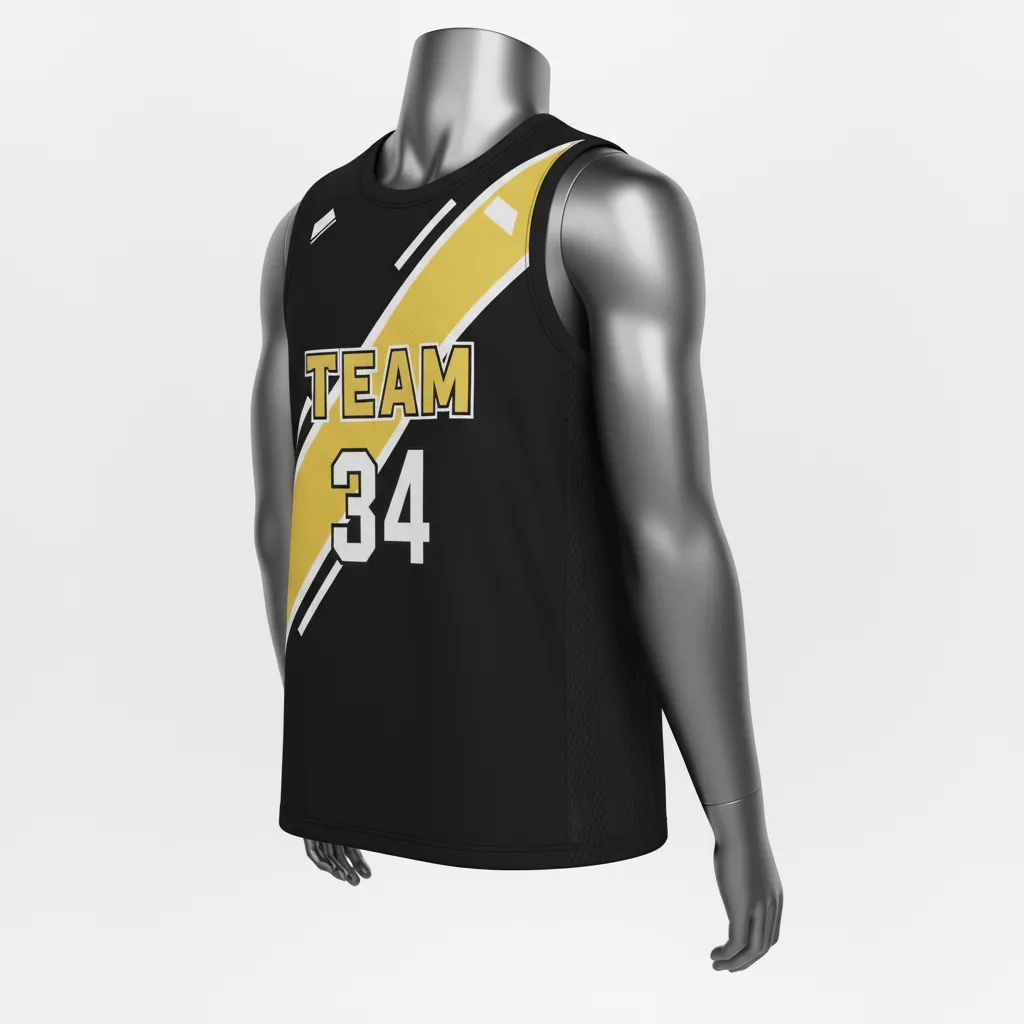 Custom Basketball Sleeveless Training Shirt - Black, Yellow - Sleeveless Training Shirt Diagonal Stripe - Front View - HAMCO Sports Inc.