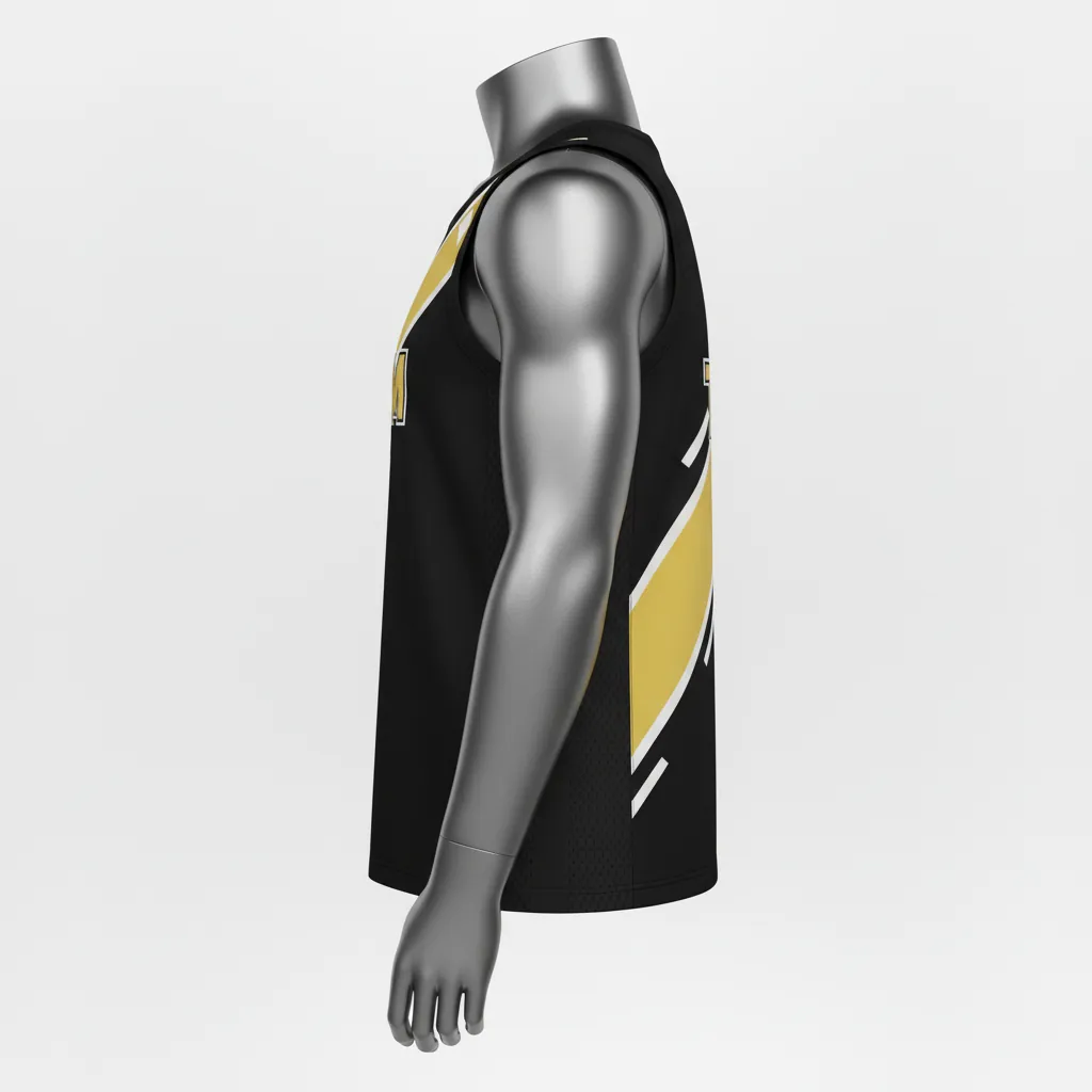 Custom Basketball Sleeveless Training Shirt - Black, Yellow - Sleeveless Training Shirt Diagonal Stripe - Side View - HAMCO Sports Inc.