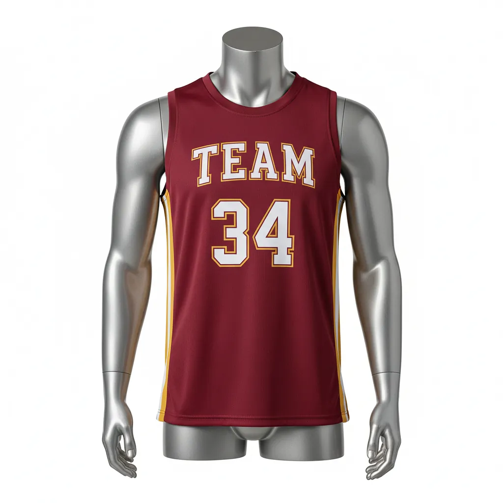 Custom Basketball Sleeveless Training Shirt - Burgundy, Gold - Sleeveless Training Shirt Side Stripe - Front View - HAMCO Sports Inc.