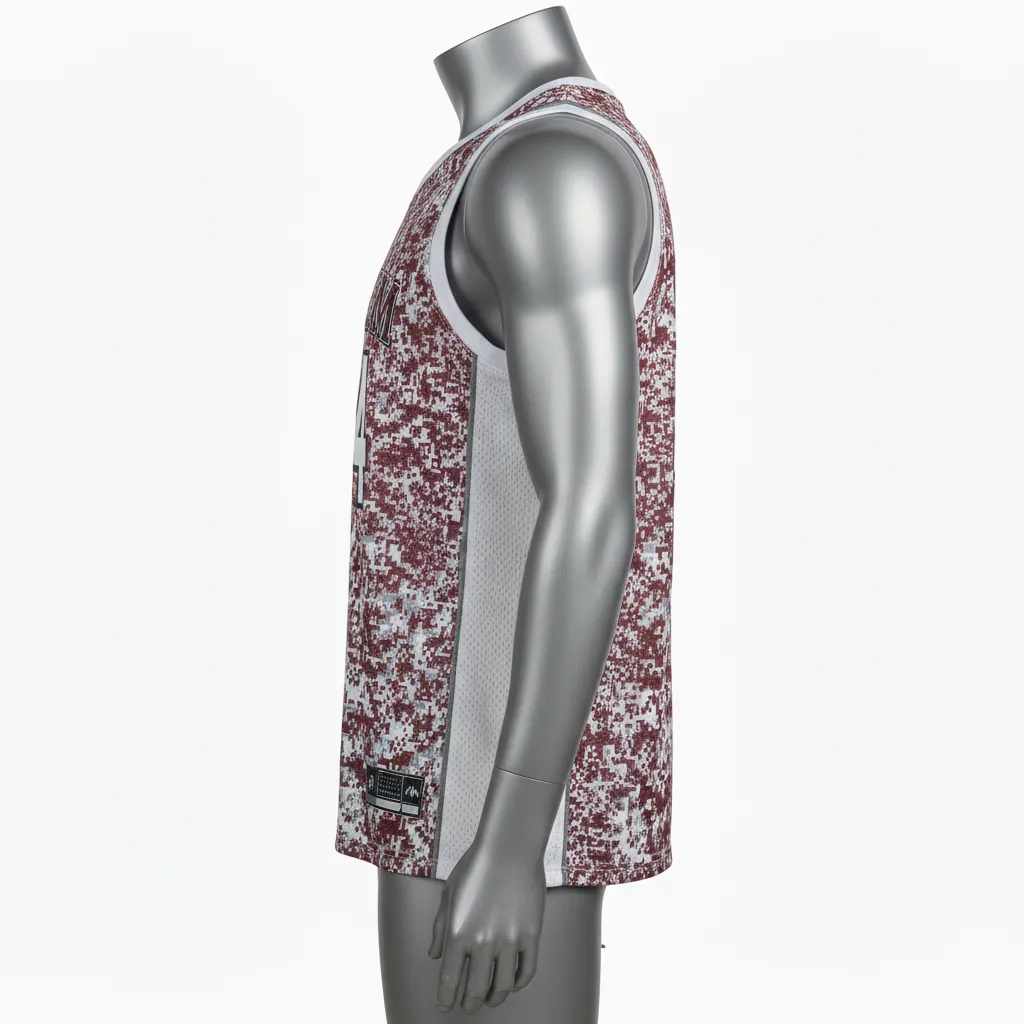 Custom Basketball Sleeveless Training Shirt - Red, White - Sleeveless Training Shirt Cardinal Stripe - Side View - HAMCO Sports Inc.