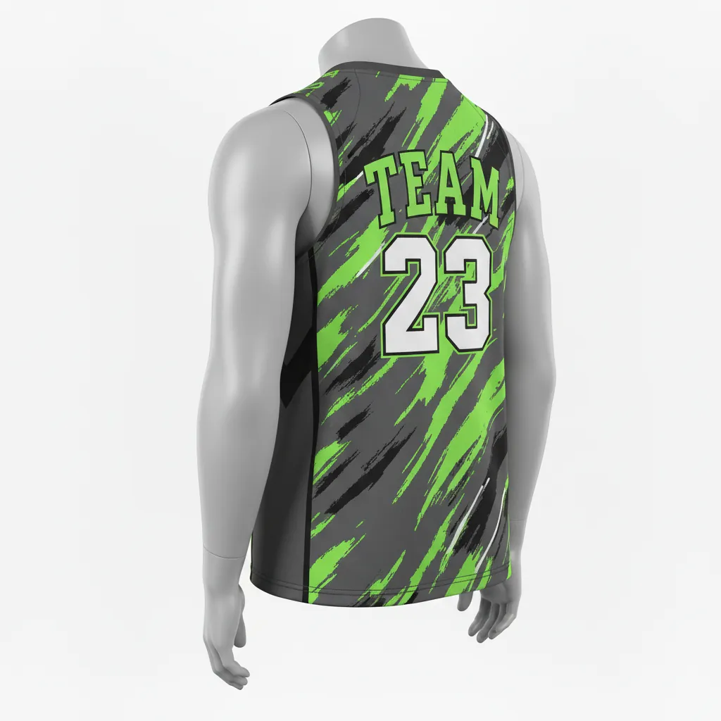 Custom Basketball Sleeveless Training Shirt - Green - Sleeveless Training Shirt Charcoal Neon Abstract - Back View - HAMCO Sports Inc.