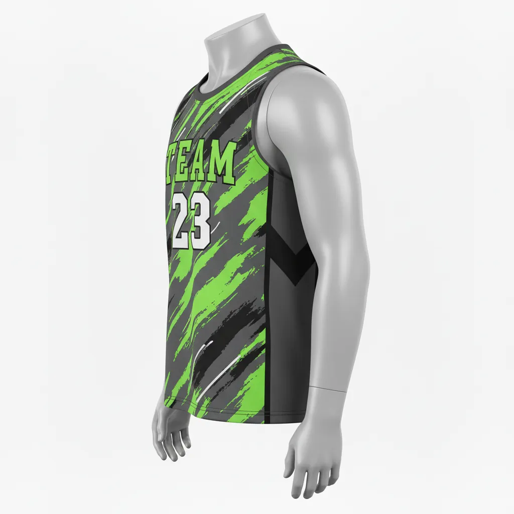 Custom Basketball Sleeveless Training Shirt - Green - Sleeveless Training Shirt Charcoal Neon Abstract - Front View - HAMCO Sports Inc.