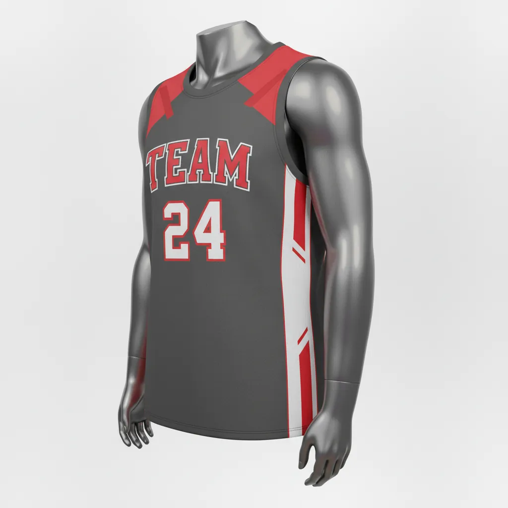 Custom Basketball Sleeveless Training Shirt - Red - Sleeveless Training Shirt Charcoal Angular - Front View - HAMCO Sports Inc.