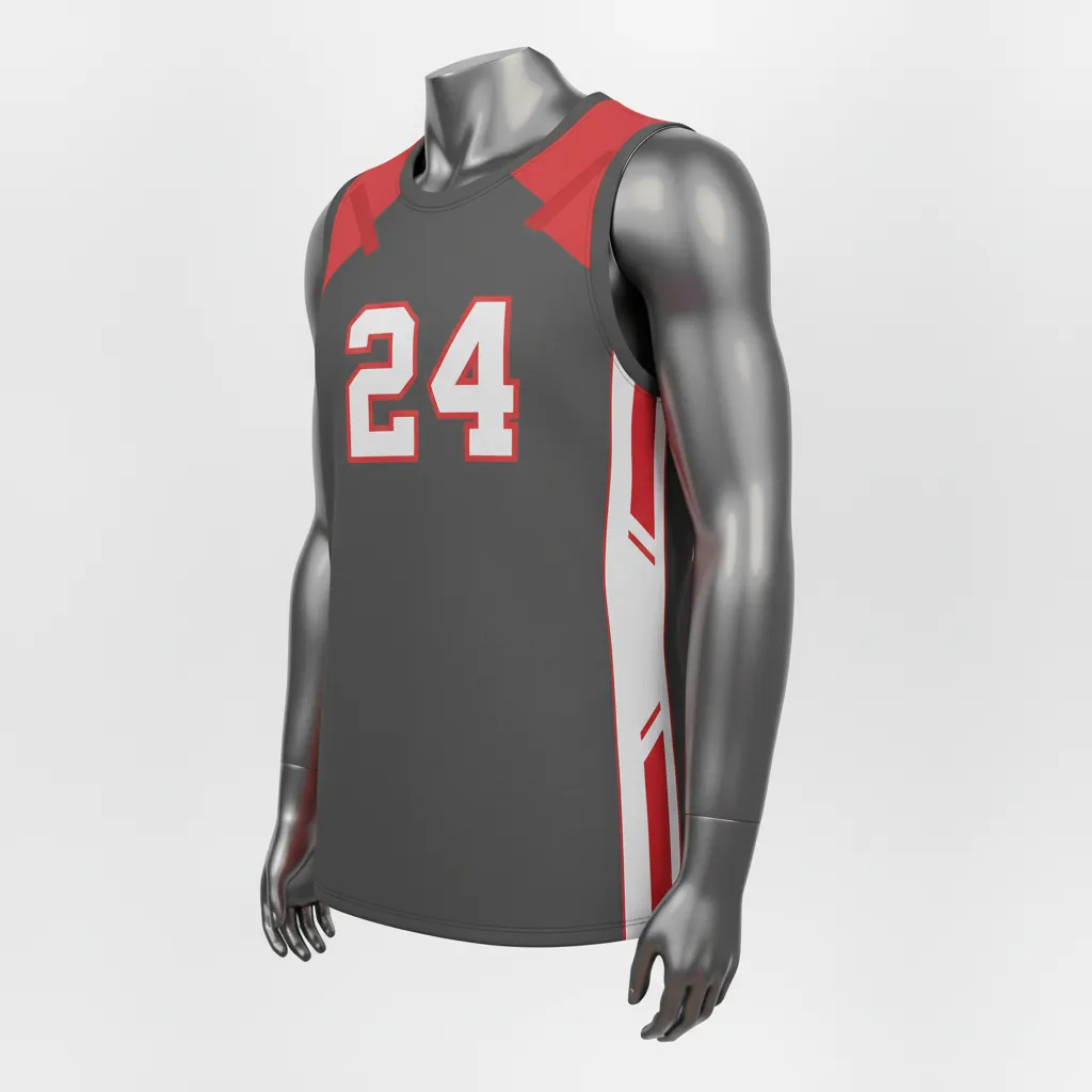 Custom Basketball Sleeveless Training Shirt - Red - Sleeveless Training Shirt Charcoal Angular - Side View - HAMCO Sports Inc.