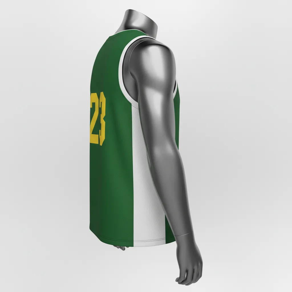 Custom Basketball Sleeveless Training Shirt - Green, White - Sleeveless Training Shirt Forest Stripe - Side View - HAMCO Sports Inc.