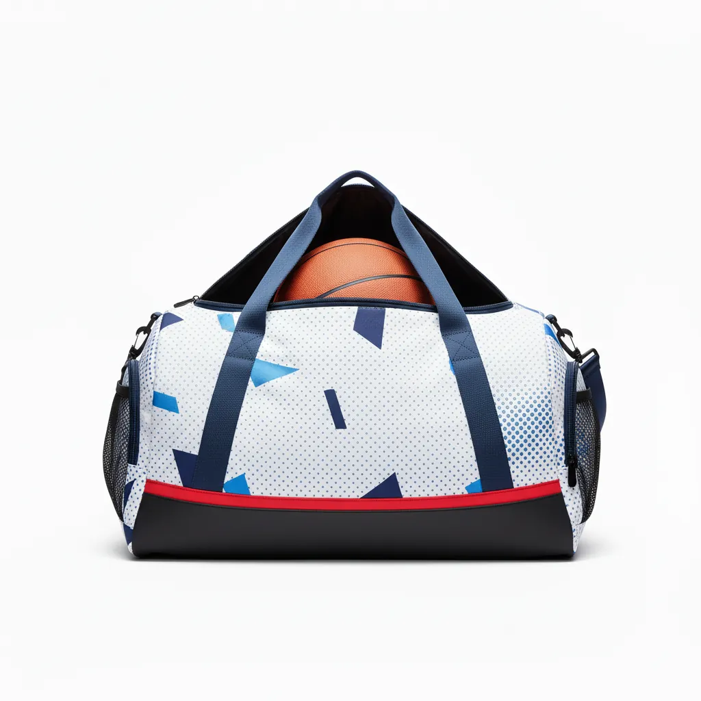 Custom Basketball Team Duffle Bag - White, Black, Red - Duffle Minimalist - Back View - HAMCO Sports Inc.
