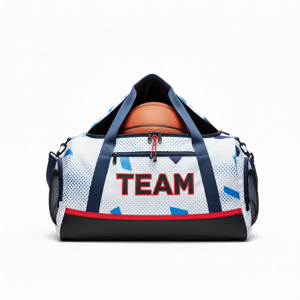 Custom Basketball Team Duffle Bag - White, Black, Red - Duffle Minimalist - Front View - HAMCO Sports Inc.