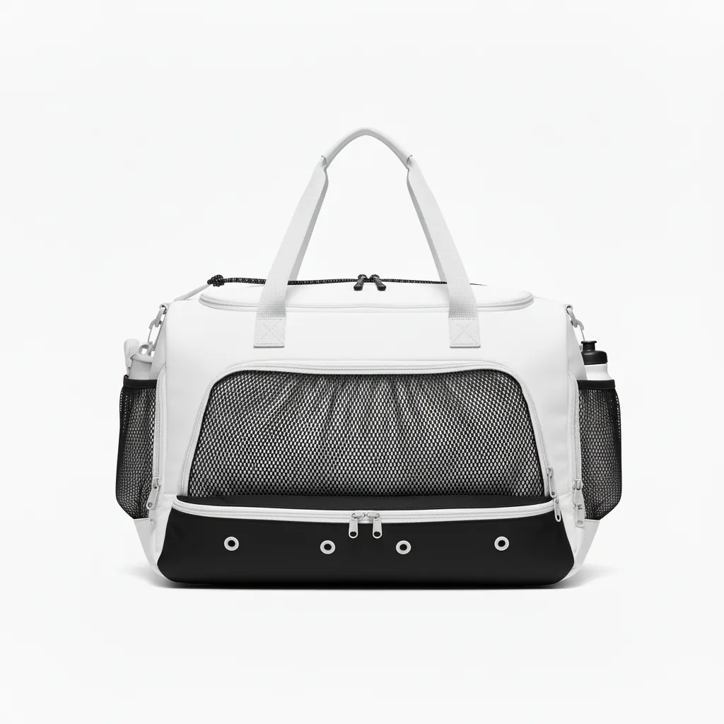 Custom Basketball Team Duffle Bag - White, Black, White - Duffle Bottom Block - Back View - HAMCO Sports Inc.