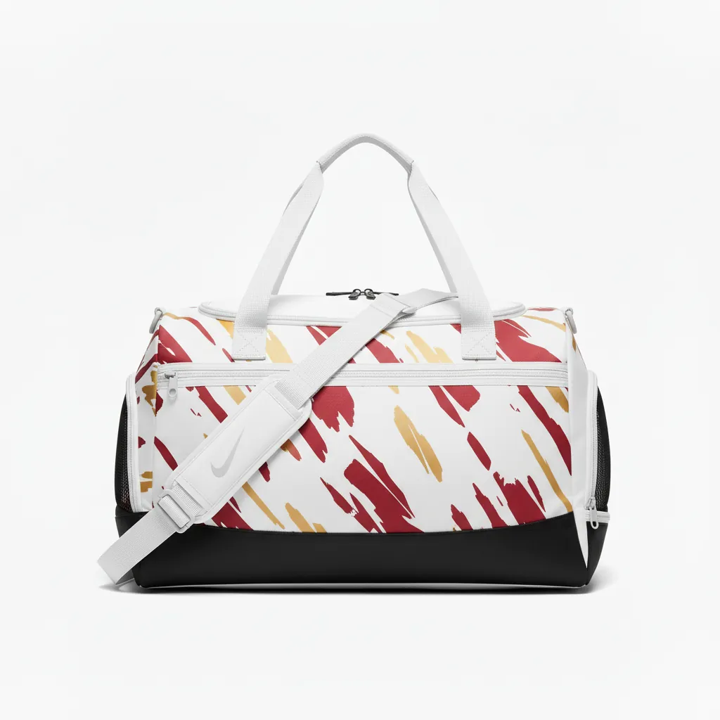 Custom Basketball Team Duffle Bag - White, Red, Gold - Duffle Cardinal Wave Pattern - Back View - HAMCO Sports Inc.