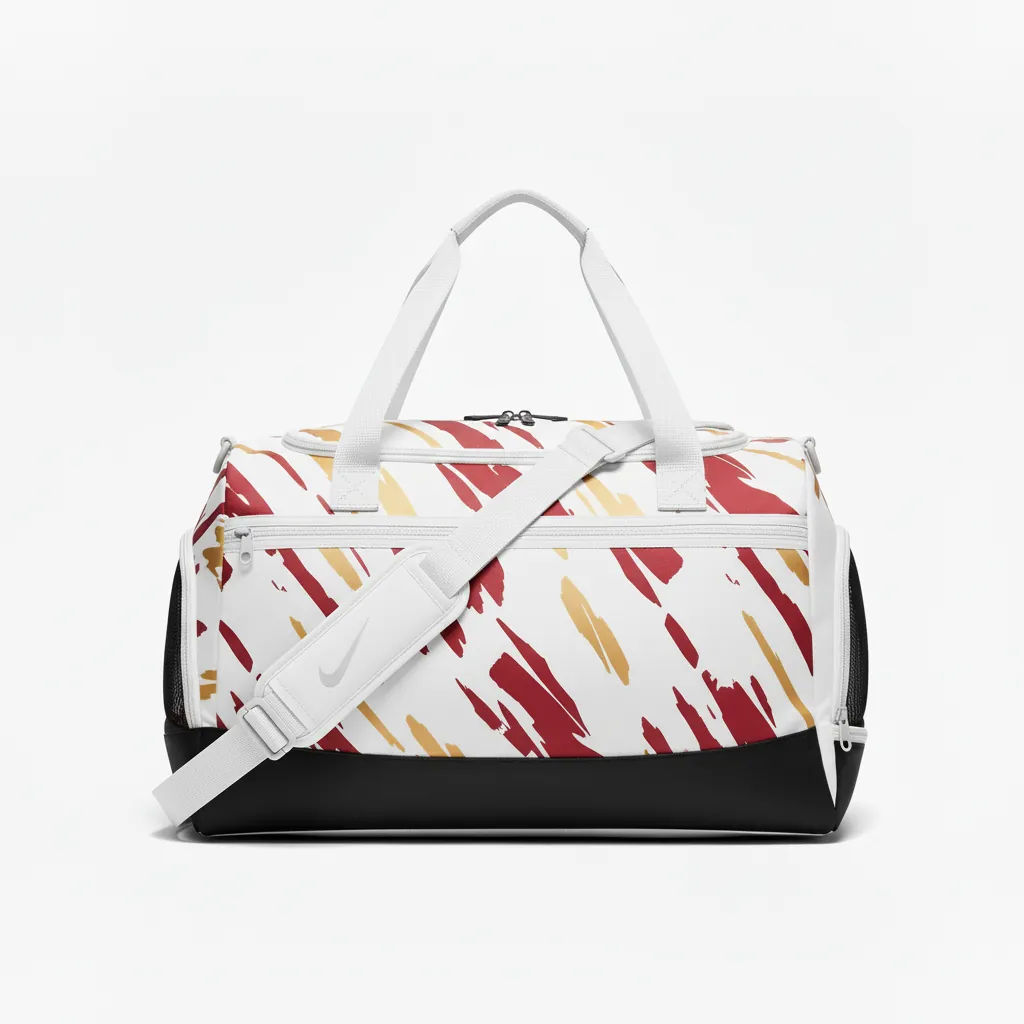 Custom Basketball Team Duffle Bag - White, Red, Gold - Duffle Cardinal Wave Pattern - Side View - HAMCO Sports Inc.