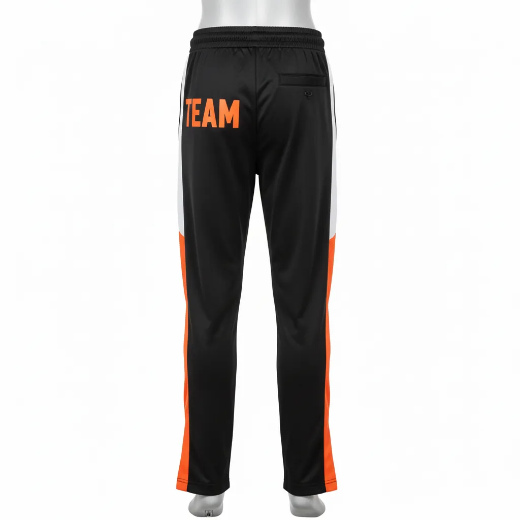 Custom Basketball Tear Away Warmup Pants - Black, Orange, White - Tearaway Pants Neon - Back View - HAMCO Sports Inc.