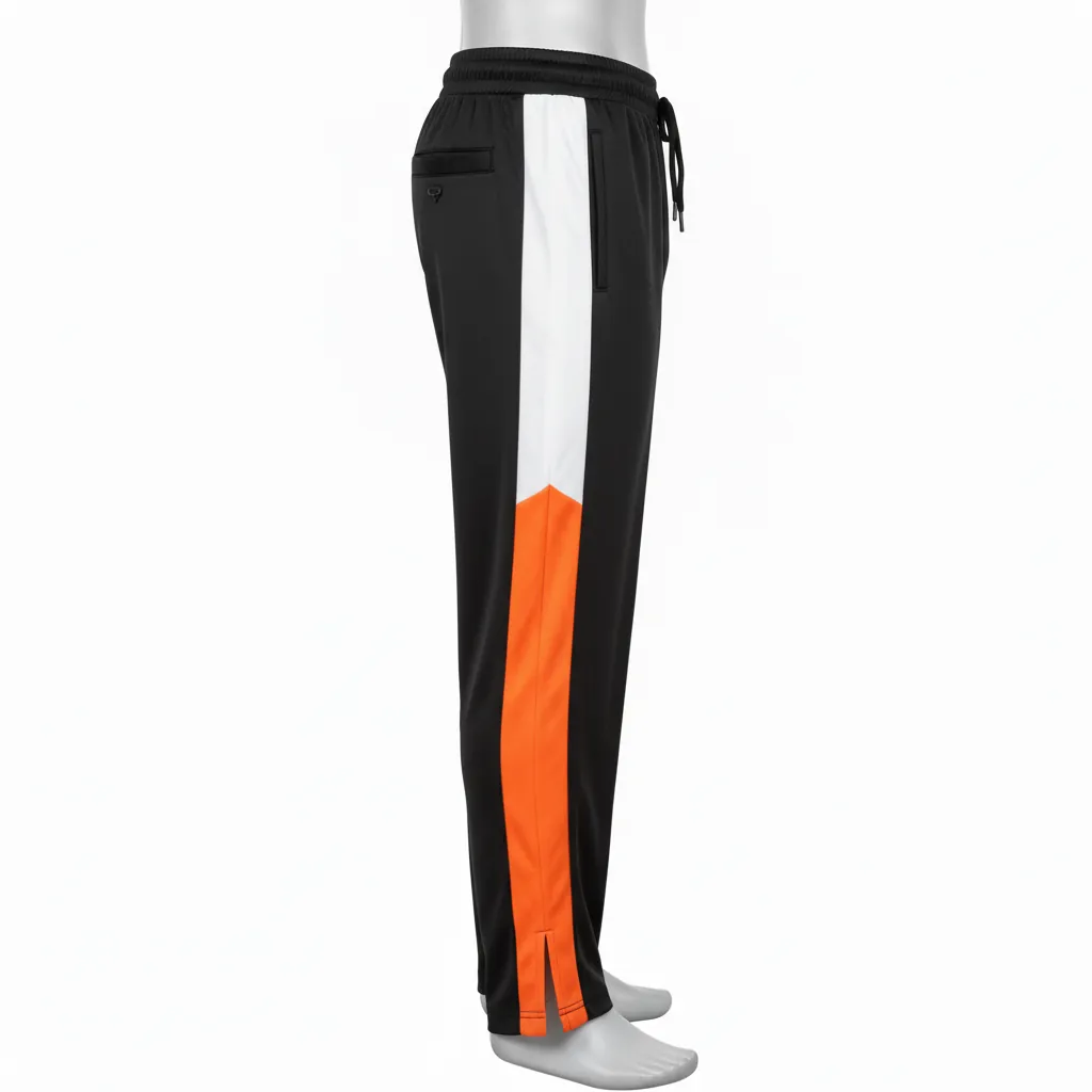 Custom Basketball Tear Away Warmup Pants - Black, Orange, White - Tearaway Pants Neon - Side View - HAMCO Sports Inc.